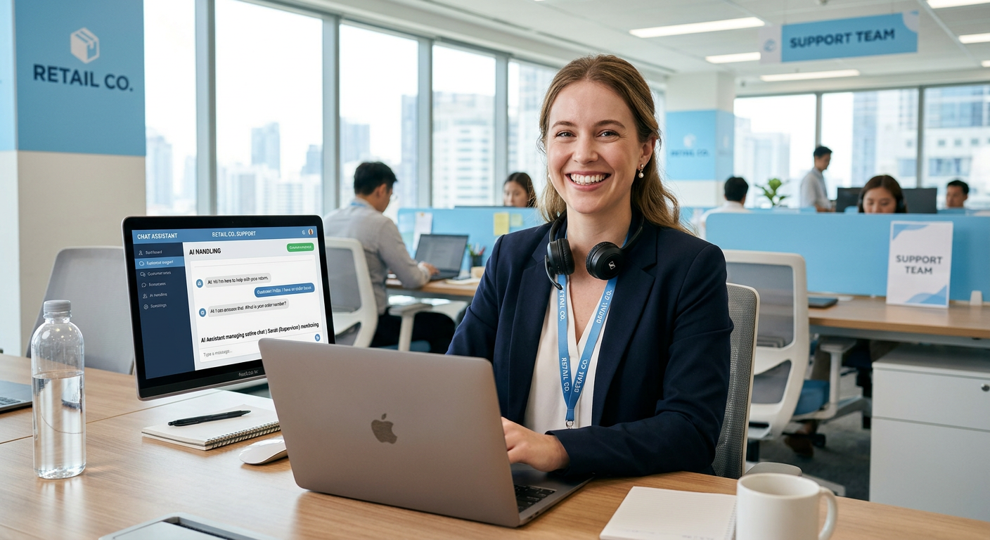 Support staff working alongside an AI assistant